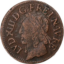 [#1308332] France, Louis XIII, Double Tournois, 1643, Corbeil, Copper, VF