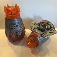 (Lot of 2) 1960's JAPAN TIN LITHO SH HORIKAWA NASA SPACE CAPSULE BATTERY TOYS