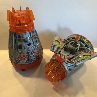 (Lot of 2) 1960's JAPAN TIN LITHO SH HORIKAWA NASA SPACE CAPSULE BATTERY TOYS