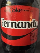 Share a Coke with  Fernando  2025 Personalized Gift Coca~Cola Bottle 20oz Zero