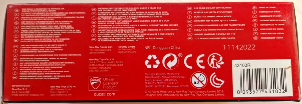 NEWRAY 1:12 DIECAST MOTORCYCLE MODEL DUCATI 998S - Image 2 of 2