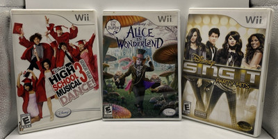 Nintendo Wii Disney Games Bundle HS musical 3, Alice In Won, Sing It hi Lot of 3