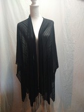 Jessica McClintock Stripes Fringe Shear Kimono Wrap Cover Up OSFA