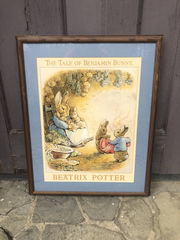Pair Vintage Beatrix Potter Framed Prints - Peter Rabbit and Benjamin Bunny