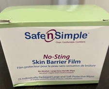 Box of 25 Safe n Simple SNS00807 NO-STING Ostomy Skin Barrier Film Wipes Exp ‘26