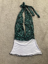 Sheer White Green Stripper Pole Dancer Exotic Entertainer Halter Cowl Neck Dress