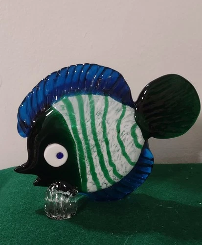 ART GLASS MURANO TROPICAL FISH,6" H x 8" Large.