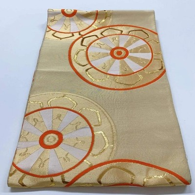 6346# Japanese Vintage Fukuro Obi Belt Kimono Fabric Silk Traditional Gold