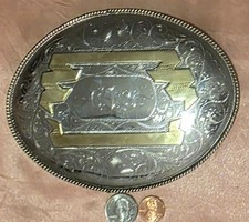 Vintage Metal Belt Buckle, Silver and Brass, Really Big Extra Large Size, Nice