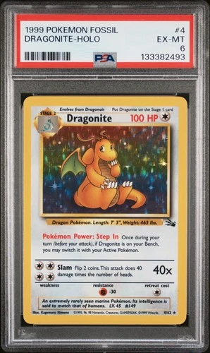 1999 POKEMON FOSSIL #4 DRAGONITE-HOLO PSA 6