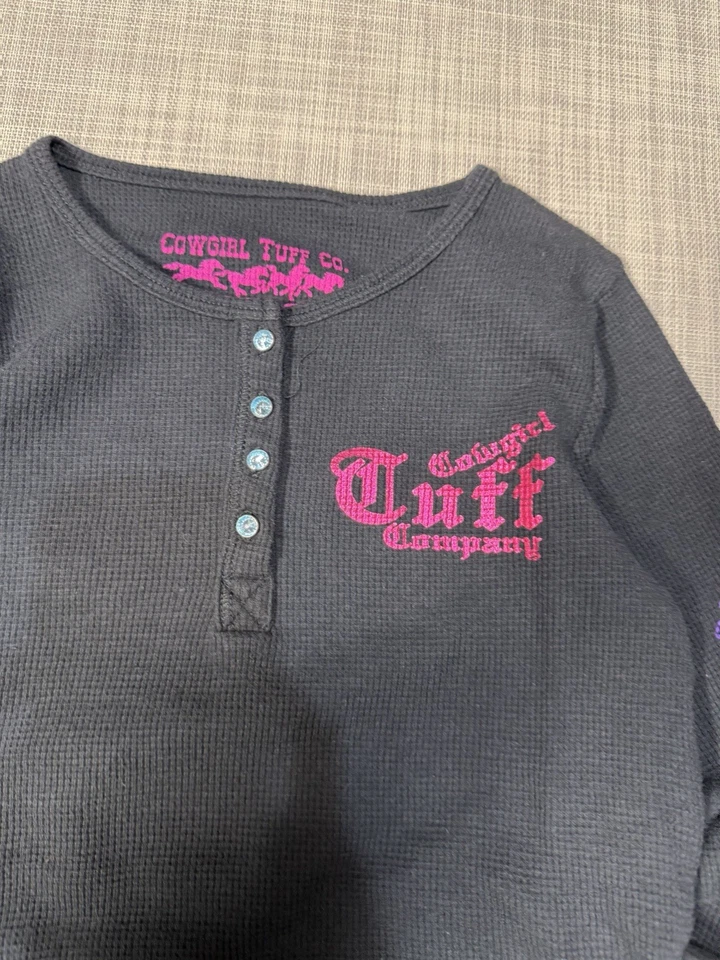 Y2K Cross CowGirl Youth Girls Waffle Knit Long Sleeve T Shirt Size Large 10/12 - Image 3 of 4