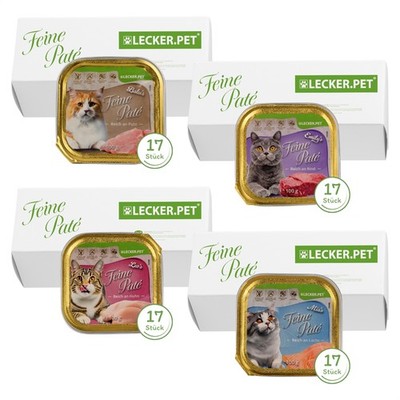 68 x 100 g Feine Paté Katzenfutter Nassfutter Lecker.Pet  - 4 Sorten à 17 Stk.