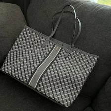NWT TORY BURCH GRAY GEO LOGO W STRIPE Top Zip Tote Shoulder Bag Style 82398