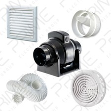 Manrose MF100T In-Line Timer Fan 100mm/4", 3m Flex Ducting, White Grilles and Ba