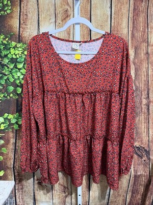 Grace & Emma Long Sleeve Tiered Blouse Size 2XL Multicolor F-30