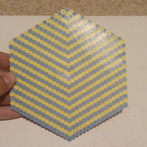 Handmade Hexagon Beaded Coaster Blue & Yellow Chevron Pattern