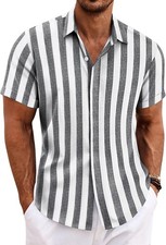 Coofandy Men's Linen Shirts Short Mens Sleeve Casual Button Down Shirt for Beach