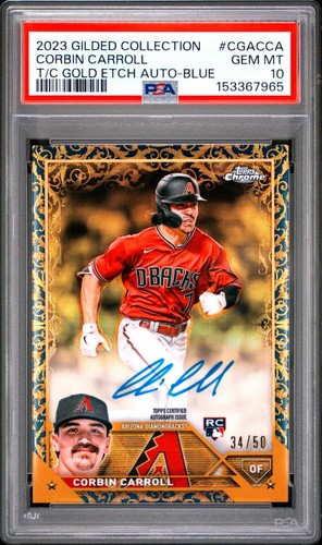 2023 TOPPS CHROME GILDED COLLECTION BLUE ETCH AUTO CORBIN CARROLL /50 PSA 10