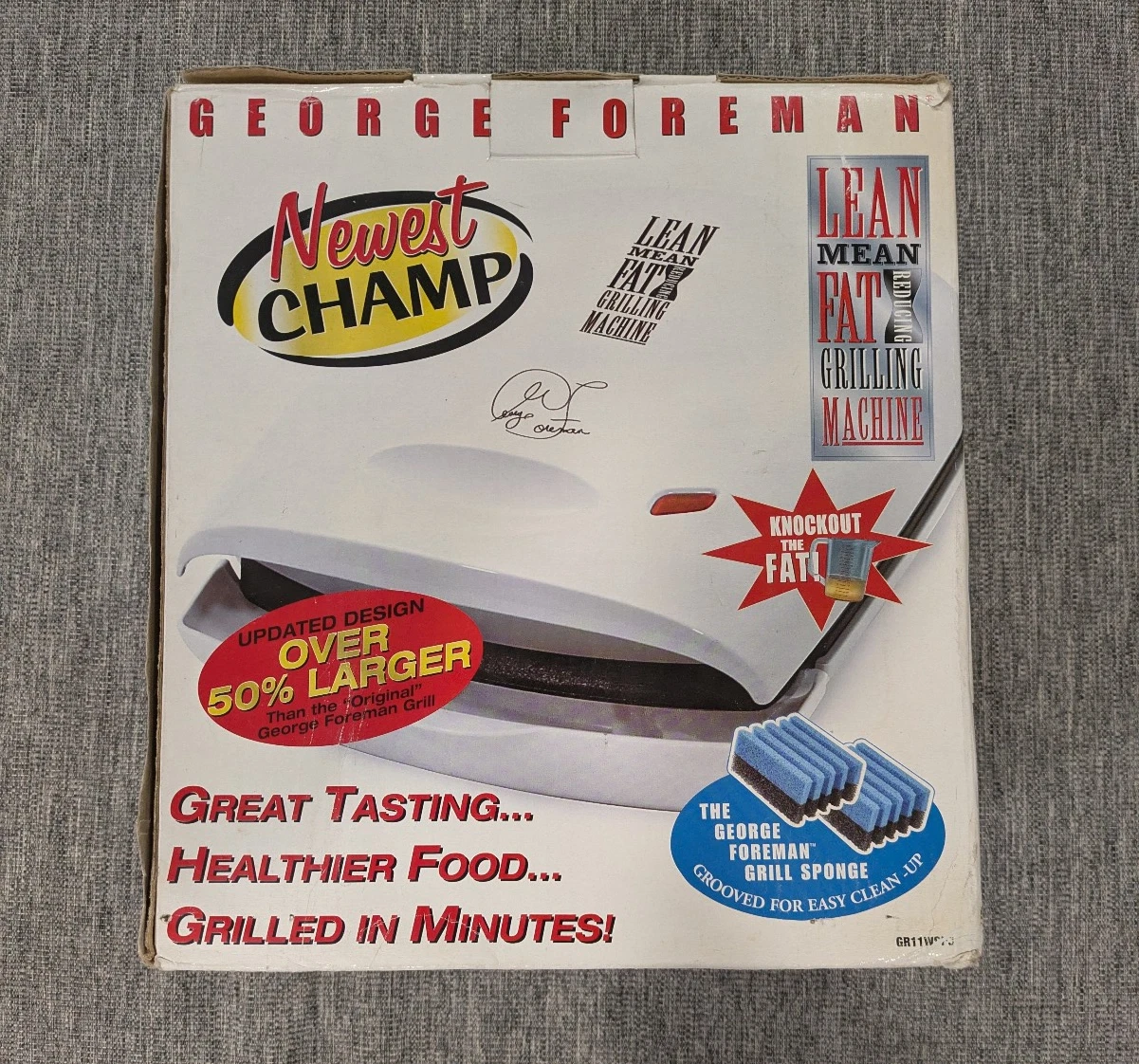 George Foreman Newest Champ Size Grill, White, New in box 2007 with grill sponge