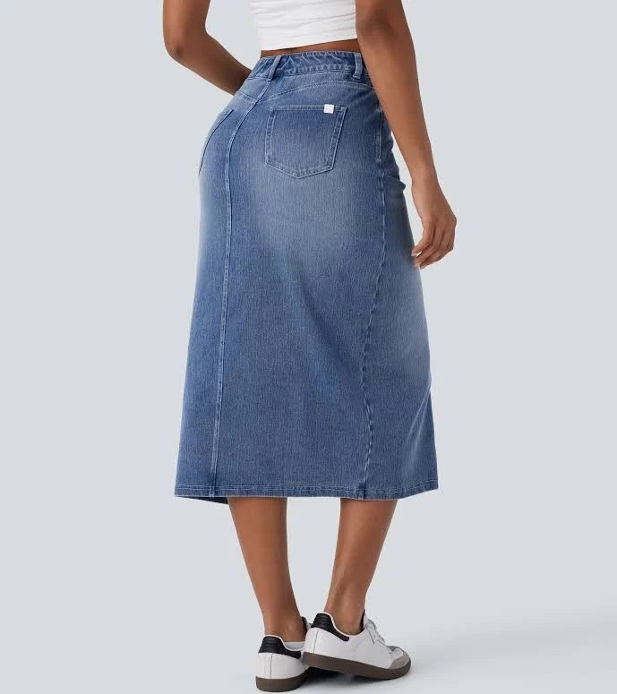 Halara Flex Pockets Straight Washed Denim Casual Skirt Size XL Reg image 2