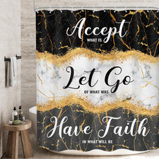 Black Gold Marble Shower Curtain 60Wx72H Abstract Modern Inspirational Motivatio