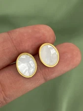 Gold Stainless steel and mother of pearl stud earrings everyday studs