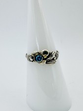 Blue Stone Floral Leaves Sterling Silver 925 Ring Size 6.5, 1.7grams
