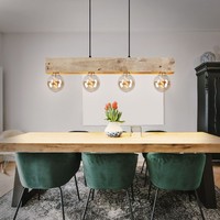Holzleuchte Pendelleuchte HäNgelampe 4 Flammig Metall Holz Schwarz E27 H 120 Cm