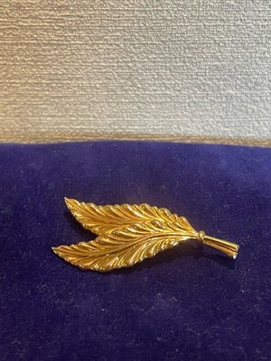 Vintage vergoldete Doppel-Feder Brosche Gold Tone Statement Brooch Pin