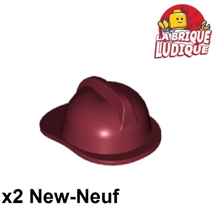 Lego 2x Minifig headgear casque pompier fire rouge foncé/dark red 3834 NEUF