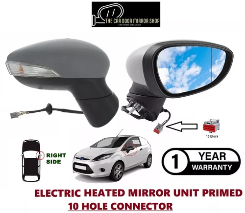 Fits Ford Fiesta 2012-2017 Right Side Electric Heated Mirror Unit 10 Hole Primed