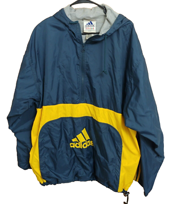 Vtg 90's Adidas Pullover 1/2 Zip Blue Yellow XL Tall Windbreaker