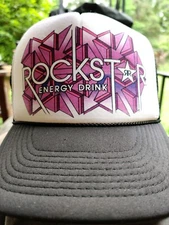 Rockstar Energy Drink Hat Snapback Cap Black White Beach Surfer Trucker Retro