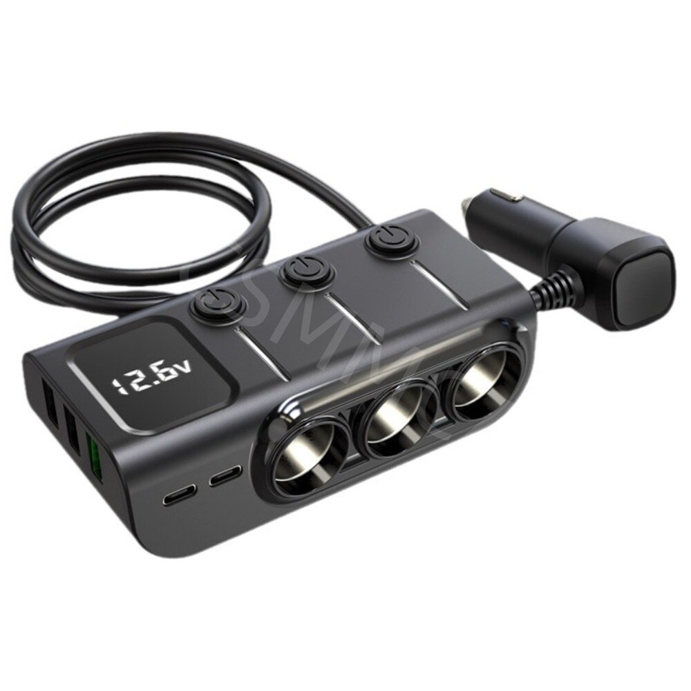 3 Way Car Cigarette Lighter Socket Splitter DC 12V 24V Power Charger Adapter with 3 USB Ports 1 Type-C Port 1 PD Fast Charge Port