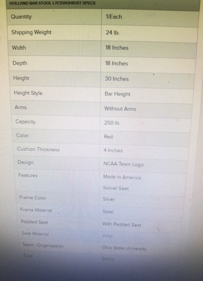 HOLLAND BAR STOOL OHIO STATE BUCKEYES, DOUBLE RING SWIVEL BAR STOOL, 4" PADDED - Image 3 of 4