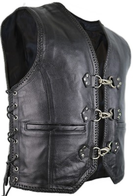 Herren Biker Lederweste Kutte chopper Weste Clubweste Rockerweste Schnalle 
