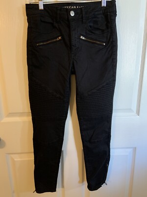 American Eagle High Rise Jeggings Size 6 Regular Black Double Zipper Pockets Wow