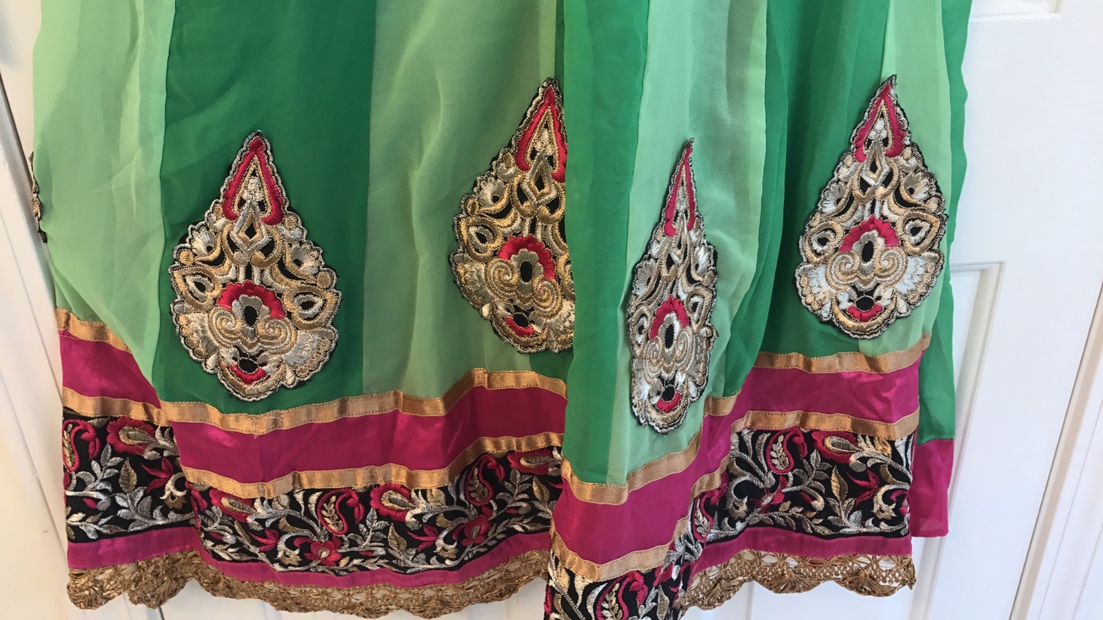 Anarkali Shalwar Kameez Indian Pakistani Designer New Green Pink Beautiful M image 4