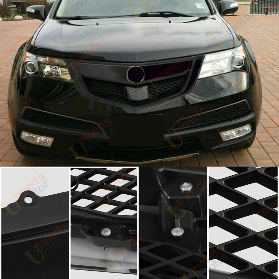 Para 2010-2013 Acura MDX preto brilhante conjunto de grade superior para-choque dianteiro - Imagem 3 de 4