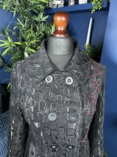 Lulu H - Black Red Floral Designer Pea Coat - Womens Medium - Emo - Goth - Rock