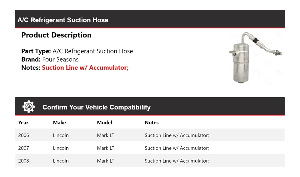 Manguera de succión de refrigerante de aire acondicionado Lincoln Mark LT 2006-2008 4 estaciones 2007 Foto 2 de 4