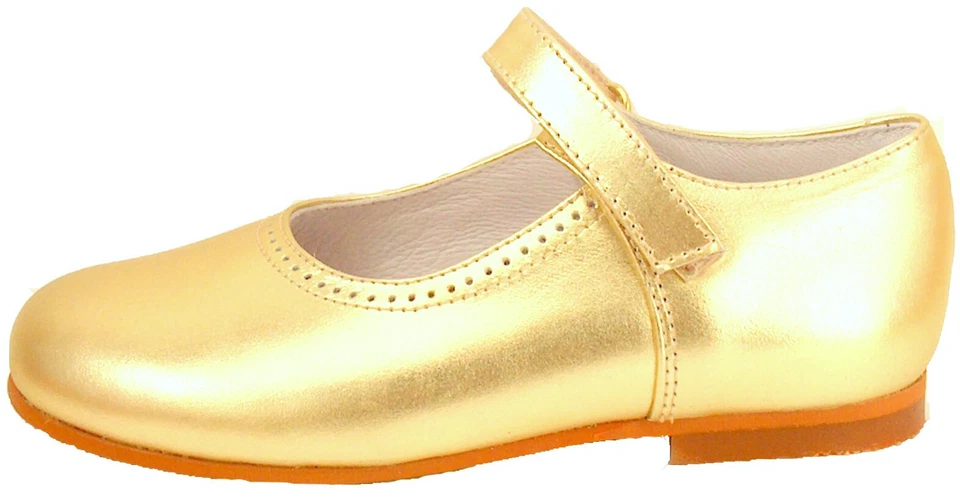 DE OSU -Spain -Girls Gold Leather Mary Jane  Dress Party Shoes -European -Sz 6.5 - Image 3 of 4