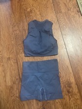 Ladies 2pc Workout Exercise Set Seamless Ribbed High Waist Shorts Sports Bra - L