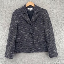 Jones New York Blazer Womens 10 Black Marled Button Up Pocket Office Career Work