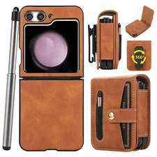 Leather Wallet Card Hybrid Case Belt Clip Screen Protector For Samsung Z Flip 5