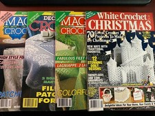 4 Crochet Magazines 1992-1995 Tablecloths Cardigans Christmas