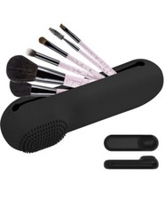 Silicone Makeup Brush Holder Case Full Sized Larger Brushes Fit- Black