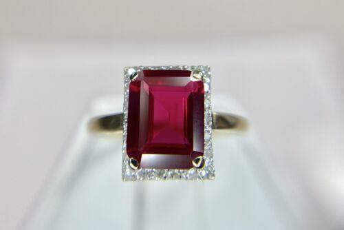 Vintage 14k Yellow Gold Emerald Cut Red Ruby Round Diamond Cocktail Ring - Picture 3 of 9