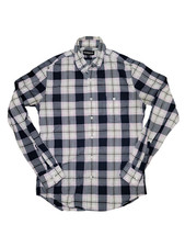 Express 14-14 1/2 Medium Fitted Blue and Pink Plaid Cotton Shirt