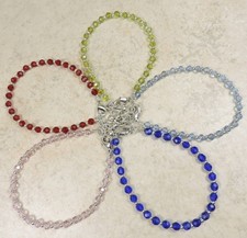 Pink Red Green Light Blue or Deep Blue Crystal Children Kids Bracelet 6 1/2 Inch